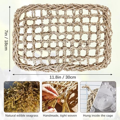Hamiledyi Rabbit Seagrass Activity Mat Bunny Toy Hanging Rabbit Chew Toys for Teeth Bunny Enrichment Toys Seagrass Protector Mat Small Animal Toys for Chinchilla Guinea Pigs Hamsters Rats Rodent