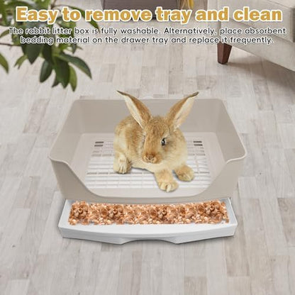 kathson 2PCS Large Rabbit Litter Box Trainer, Potty Corner Toilet with Drawer Bigger Pet Pan for Adult Hamster, Guinea Pig, Ferret, Galesaur, Bunny and Other Animals (Brown)