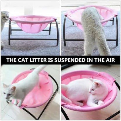 Beaupretty Cat Hammock Bed with Stable Support, Four Iron Legs, Pink Mesh