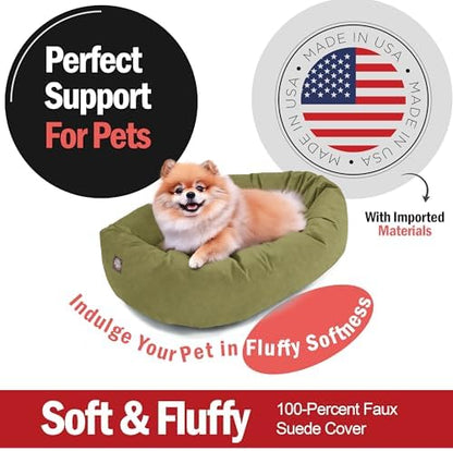 Majestic Pet 24 Inch Suede Calming Dog Bed Washable – Cozy Soft Round Dog Bed with Spine Support for Dogs to Rest Their Head - Fluffy Donut Dog Bed 24x19x7 (Inch) - Round Pet Bed Small – Sage (2025)