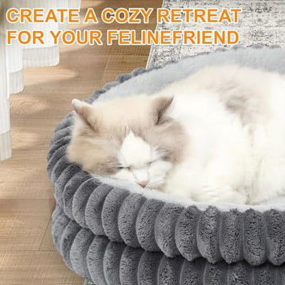 Washable Round Donut Dog Bed,Cat Beds for Indoor Cats(Grey,M)