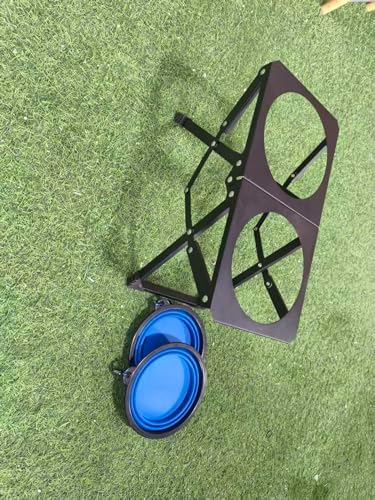 Foldable Elevated Dog Bowl Holder with 2 Large 50.7oz Folding Water Bowl, 10.2" Tall Raised Dog Bowl Stand for Medium/Large Breeds, Indoor and Outdoor Use