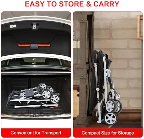 Double Pet Stroller for 2 Small Dogs & Cats, Side-by-Side Twin Travel Carriage with Safety Leashes, Mesh Windows & Double Storage Baskets, Lightweight & Foldable, 44lbs Capacity, Black