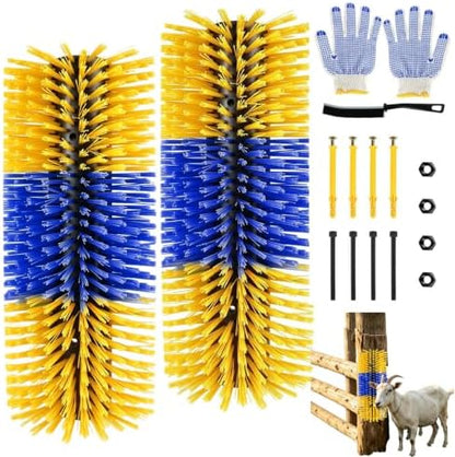 2PCS Horse Scratcher Goat Brush Post, Livestock Scratching Brushes