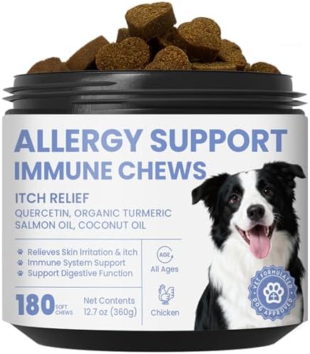 Anti-Itch Dog Allergy Chews – Skin Relief Soft Chews for Hotspots, Dry Skin & Paw Licking – Supplement with Fish Oil & Probiotic – Immune Support – 180ct