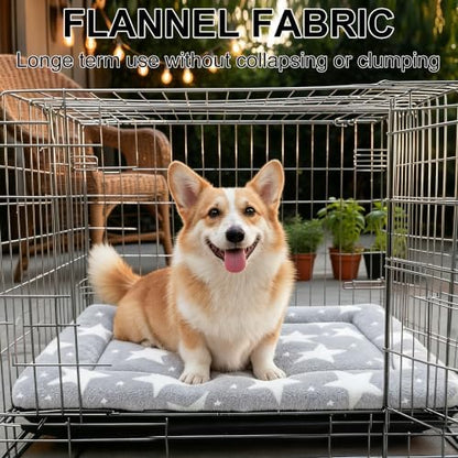Dog Bed Mat, Reversible Crate Pad & Cute Dog Bed - Machine Washable Kennel Mat with Ultra Soft (Big&Small Stars Gray, 24" L*18" W*1.5" Th)