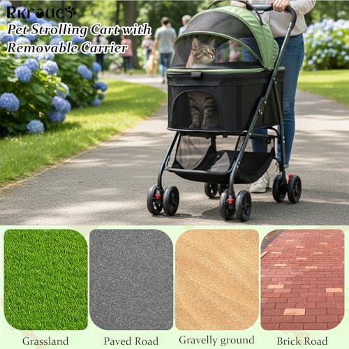 3 in 1 Dog Strollers 4 Wheels Folding Pet Stroller with Detachable Carrier Multifunction Portable Dogs Travel Carriers for Medium Small Puppy Kittens(Green)