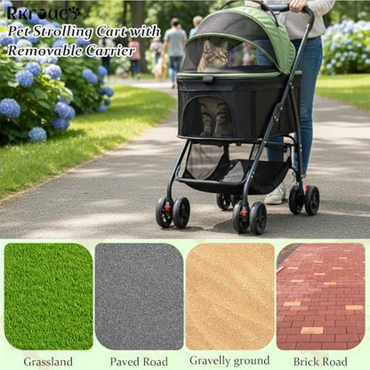 3 in 1 Dog Strollers 4 Wheels Folding Pet Stroller with Detachable Carrier Multifunction Portable Dogs Travel Carriers for Medium Small Puppy Kittens(Green)