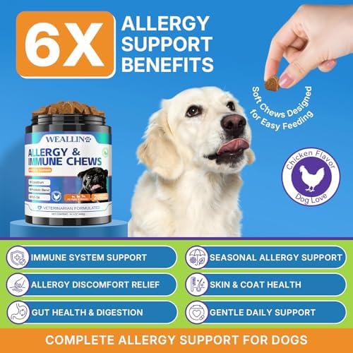WEALLIN Dog Allergy Chews with Probiotics, Skin & Immune Support, 200 Ct
