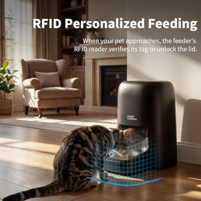 HoneyGuaridan RFID Automatic Cat Feeder,Collar Tag for Personalized Meal