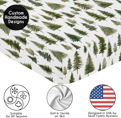 Sweet Jojo Designs 2-Piece Baby Crib Sheets Set (Green Woodland Tree) for Boys or Girls, Infant Nursery, Toddler Room - Standard Size (Neutral, Solid, Forest Pine Trees, Wilderness, Christmas Fir)
