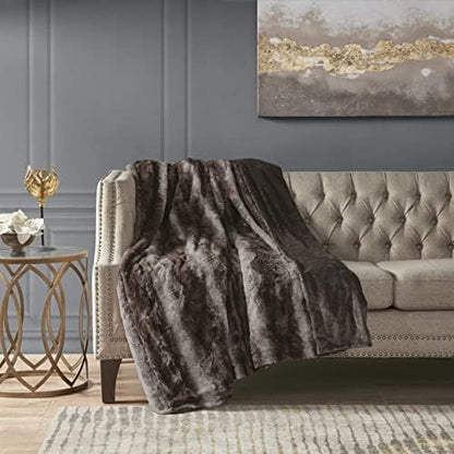 Madison Park Zuri Faux Fur Reversible Throw Blanket, 50 x 60 in, Brown
