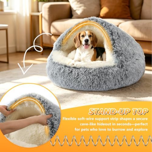 NOYAL Hooded Donut Bed, Calming Cave for Cats & Small Dogs