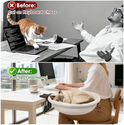 IPOW 360° Rotating Cat Desk Bed Semi-Circular Cat Bed Maximum Hold Up to 40lb Suitable for Various Desktops