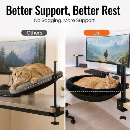 Cat Desk Bed|Foldable Clamp On Hammock for Gaming Desk|Supports Up to 45 lb