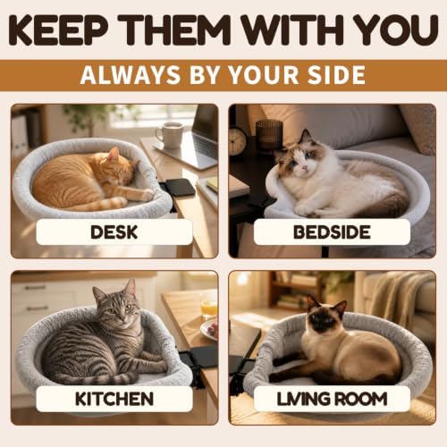 Cat Desk Bed, Clamp-On Cat Bed for Desk with Soft Fleece & Breathable Mesh, Foldable Cat Desk Hammock Holds 66 lbs, Fits Desks up to 3.3", Desk Cat Bed Attachment for Home Office, Bedside & Counter
