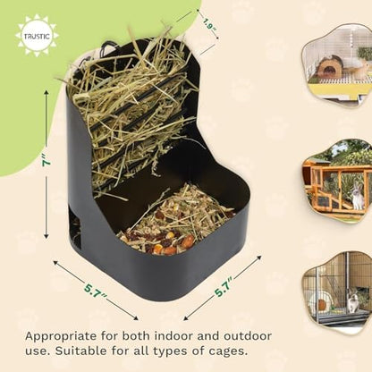 Hay and Food Feeder for Rabbit, Guinea Pig, Bunny, Chinchilla, Heavy Duty Metal Bin 5.5 x 5.5 x 7 inch (Pack of 1)