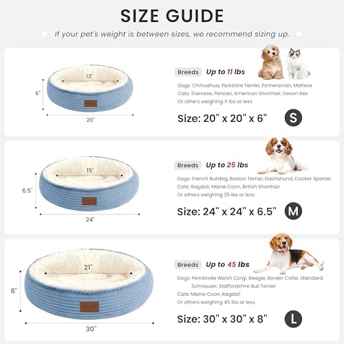 Love's cabin Round Donut Cat and Dog Cushion Bed, 20in Pet Bed for Cats or Small Dogs, Anti-Slip & Water-Resistant Bottom, Super Soft Durable Fabric Pet beds, Washable Luxury Bed Sky Blue Stripe