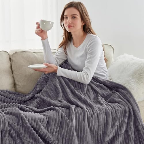 Nestl Purple Throw Blanket for Couch - Cozy Warm Fuzzy Blankets for Women, Set of 2 Small Fleece Throws for Girls - Dusty Purple, 50 x 60 Inches