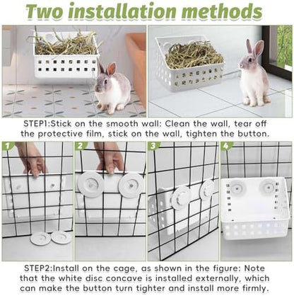 PINVNBY Hay Feeder for Rabbits, Less Wasted Hay Rack Manger, Hanging Guinea Pig Rabbit Hay Holder for Bunny, Chinchilla, Guinea Pig, Plastic Food Bowl Use for Grass & Food (Small Size)