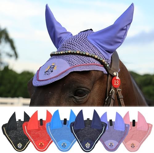 T TEKE Gorgeous Horse Ear Bonnet, 68% Viscose + 32% Acrylic Hand Crocheted mesh with Stylish Piping, Spandex Ears