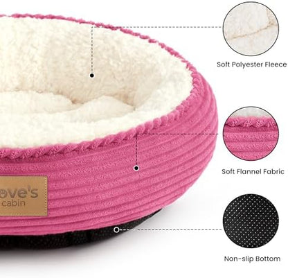 Love's cabin Round Donut Cat and Dog Cushion Bed, 20in Pet Bed for Cats or Small Dogs, Anti-Slip & Water-Resistant Bottom, Super Soft Durable Fabric Pet beds, Washable Luxury Bed Hot Pink
