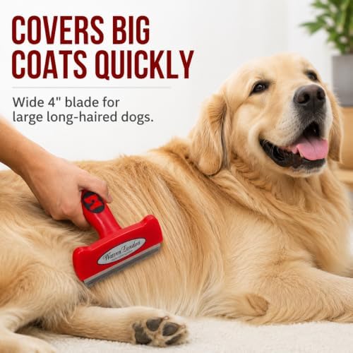 Warren London Deshedding Brush for Large Long Hair Dogs, 4 Inch