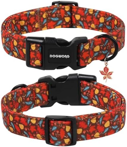 DOGWONG Fall Dog Collar Girl, Fall Autumn Maple Dog Collar Boy,Comfortable Fall Dogs Collars for Large Dogs, Neck 16.5-26 inches