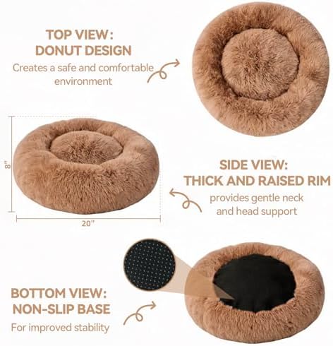 Cat Beds for Indoor Cats, Washable 20" Donut Pet Bed for Small Dogs