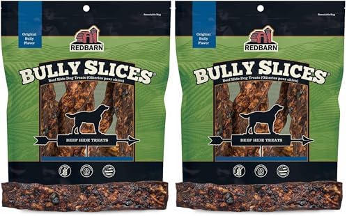 Redbarn All-Natural Rawhide Bully Slices - Bully Stick Flavor - Premium Grain-Free Beef Hide Treats High Protein Low Fat for Chewers - 9 oz Bag (Pack of 2)