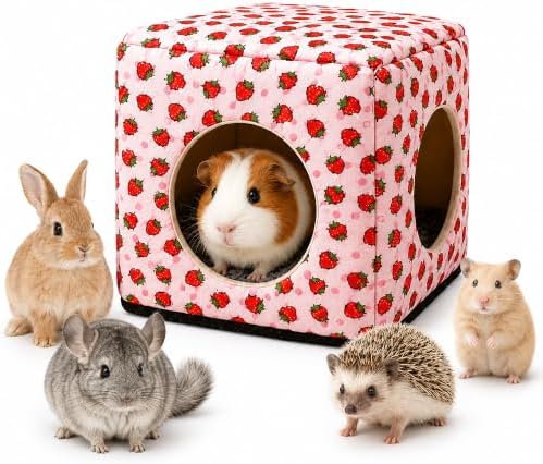 Guinea Pig Hideout House with Removable Cushion, Washable Small Animal Cube Bed, Cozy Bunny Hideaway for Guinea Pigs, Chinchillas, Hedgehogs, Hamsters & Dwarf Rabbits