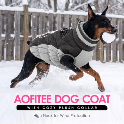 AOFITEE Dog Coat for Large Dogs Waterproof Dog Winter Jacket with Harness