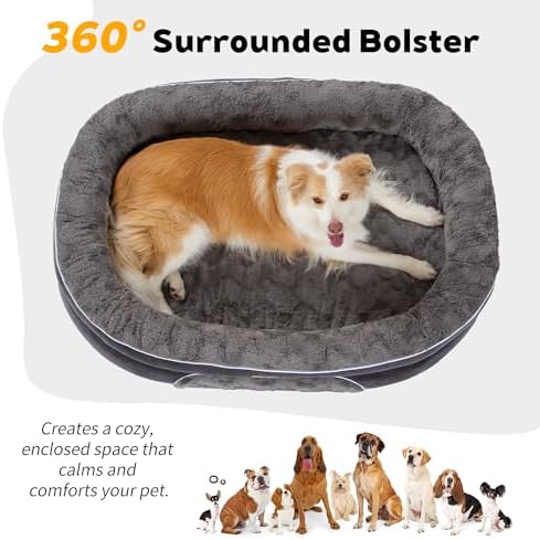 Orthopedic Dog Bed Couch for XXLarge Sized Pets with Egg Foam Support, Four-Sided Bolster Cushions, Soft Tear-Resistant Fabric, and Removable Machine Washable Plush Cover, 53'', Dark Gray