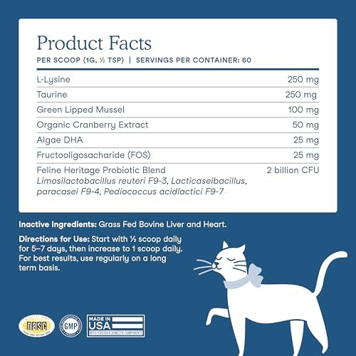 Fera Pets Cat Multivitamin - Wellness Blend with Probiotics, 60 Scoops