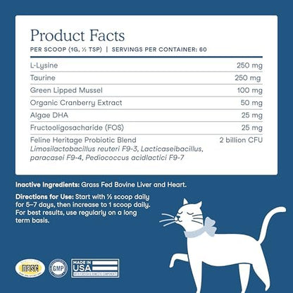 Fera Pets Cat Multivitamin - Wellness Blend with Probiotics, 60 Scoops