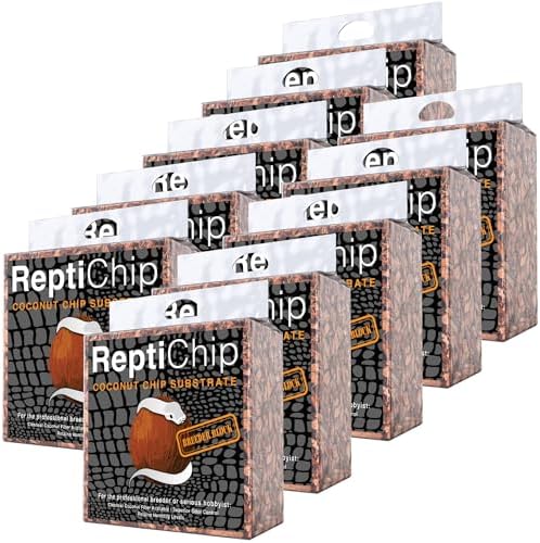 ReptiChip Reptile Substrate Coconut Chip Bedding 72 Quart Compressed Organic Coco Husk Block for Snake Habitat, Ball Python Terrarium, Turtle Tanks, Tortoise Enclosure (10 Pk)