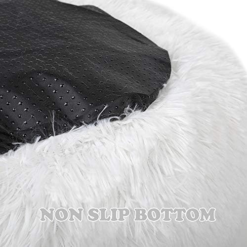 otoez Kitten Puppy Bed Extra Small XS Round Dog Cat Beds Anti Anxiety Plush Pet Calming Donut Bed with Non-Slip Waterproof Bottom, Washable (15.7", White)