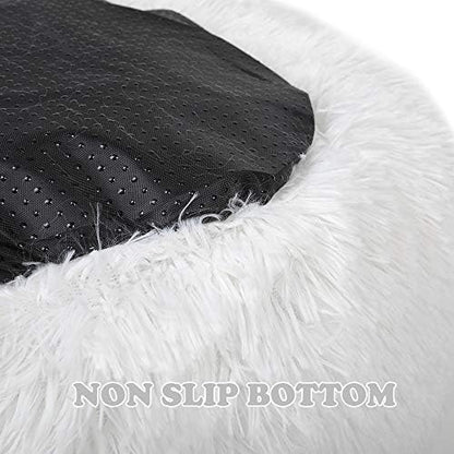 otoez Kitten Puppy Bed Extra Small XS Round Dog Cat Beds Anti Anxiety Plush Pet Calming Donut Bed with Non-Slip Waterproof Bottom, Washable (15.7", White)
