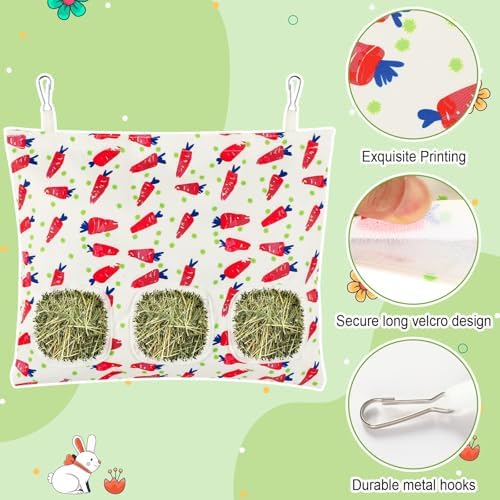 UPINS 2 Pack Guinea Pig Hay Feeder Bag,Bunny Rabbit Cage Bag Hanging Holder