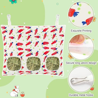 UPINS 2 Pack Guinea Pig Hay Feeder Bag,Bunny Rabbit Cage Bag Hanging Holder