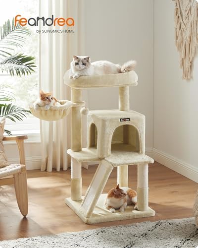 Feandrea Cat Tree, 37.8-Inch Tall Cat Tower, Multi-Level Condo, Beige