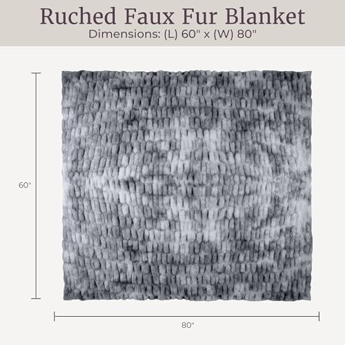 Lavish Home Oversized Ruched Faux Fur Blanket - 60x80-Inch Plush Polyester Faux Fur Queen-Size Throw for Sofas and Beds - Luxurious Bedding (Silver)
