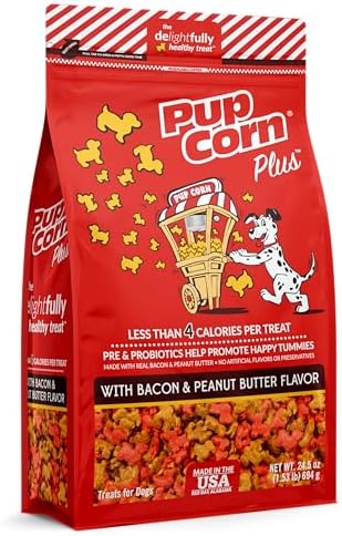 Pup Corn Plus - Puffed Dog Treats with Prebiotics and Probiotics - Bacon & Peanut Butter (24oz) - Made in USA (Pack of 2)