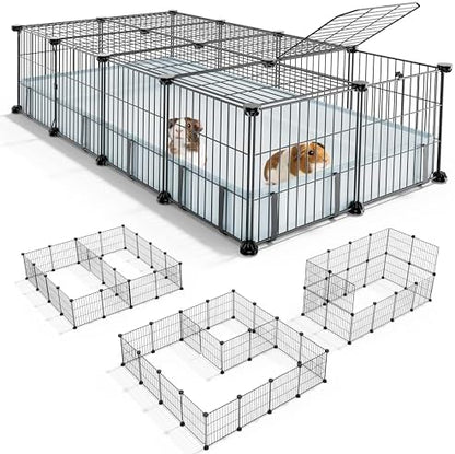 BUCATSTATE Guinea Pig Cages with Floor Mat, 20 Panels Guinea Pigs Playpen with Top Cover, Metal Rabbit Cage Indoor for Hedgehogs, Quail, Chickens (47" L x 24" W x 12" H)