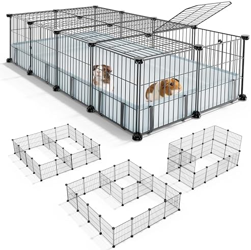 BUCATSTATE Guinea Pig Cages with Floor Mat, 20 Panels Guinea Pigs Playpen with Top Cover, Metal Rabbit Cage Indoor for Hedgehogs, Quail, Chickens (47" L x 24" W x 12" H)