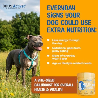 Dogsee Activet+ Dog 12 in 1 Multivitamin Supplement Chews, with Vitamins, Minerals, Probiotics, Omega 3 & Glucosamine for Overall Dog Health, Chicken Flavor – 90 Chews