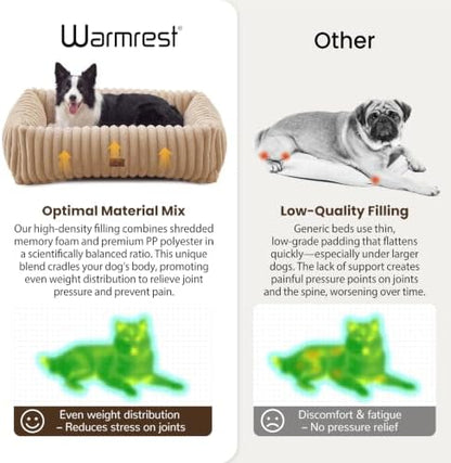 Dog Beds Large Sized Dog,Rectangle Orthopedic Pet Bed for Large Dog, Comfort Fluffy Memory Foam Dog Beds with Anti-Slip Bottom,Camel (35x25x9 inches)