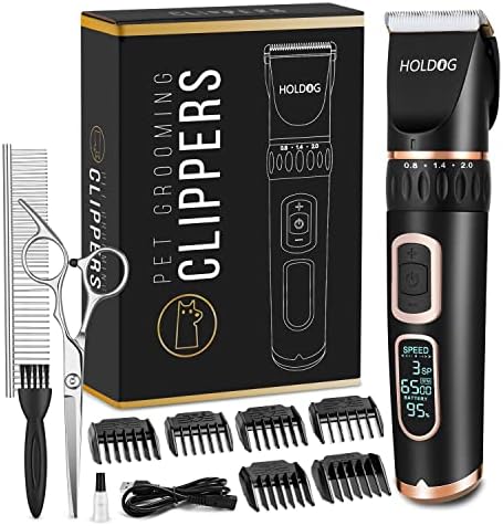 HOLDOG Dog Clippers Professional Heavy Duty Grooming Clipper 3-Speed Low Noise High Power Rechargeable Cordless Pet Tools for Small & Large Dogs Cats Pets with Thick Coats