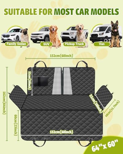 Victoper Dog Car Seat Cover, 600D Heavy Dute Car Seat Cover for Dogs Pets, 100% Waterproof Anti-Scratch Nonslip Dog Hammock for Cars, Seat Covers Protector with Seatbelt for Sedan SUV Truck XL Black