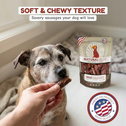 Loving Pets Natural Value Beef Sausages - Soft Jerky Dog Treats for Large & Small Breeds - Healthy Gluten, Wheat, Soy & Grain Free Pet Treats for Dogs